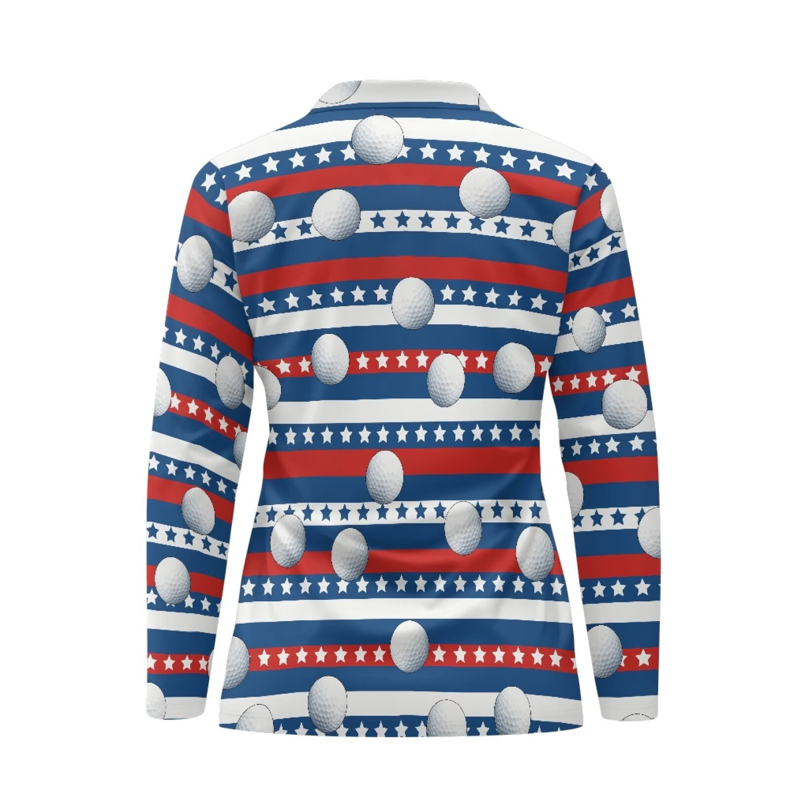 Garronmavis Women's Long Sleeve Golf Shirt Collared Tennis Shirts Casual Shirts Athletic Casual Work Shirt Tops, Patriotic Golf Ball, Size M