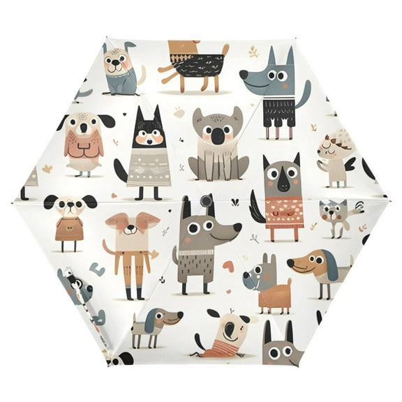 ALAZA Cartoon Doodle Dogs UPF 50  Compact Folding Umbrella for Rain Travel Umbrella Packable