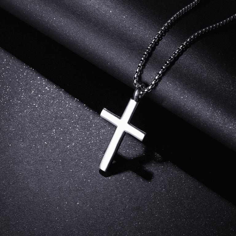 FANCIME Cremation Urn Cross Necklace For Ashes White Gold Plated