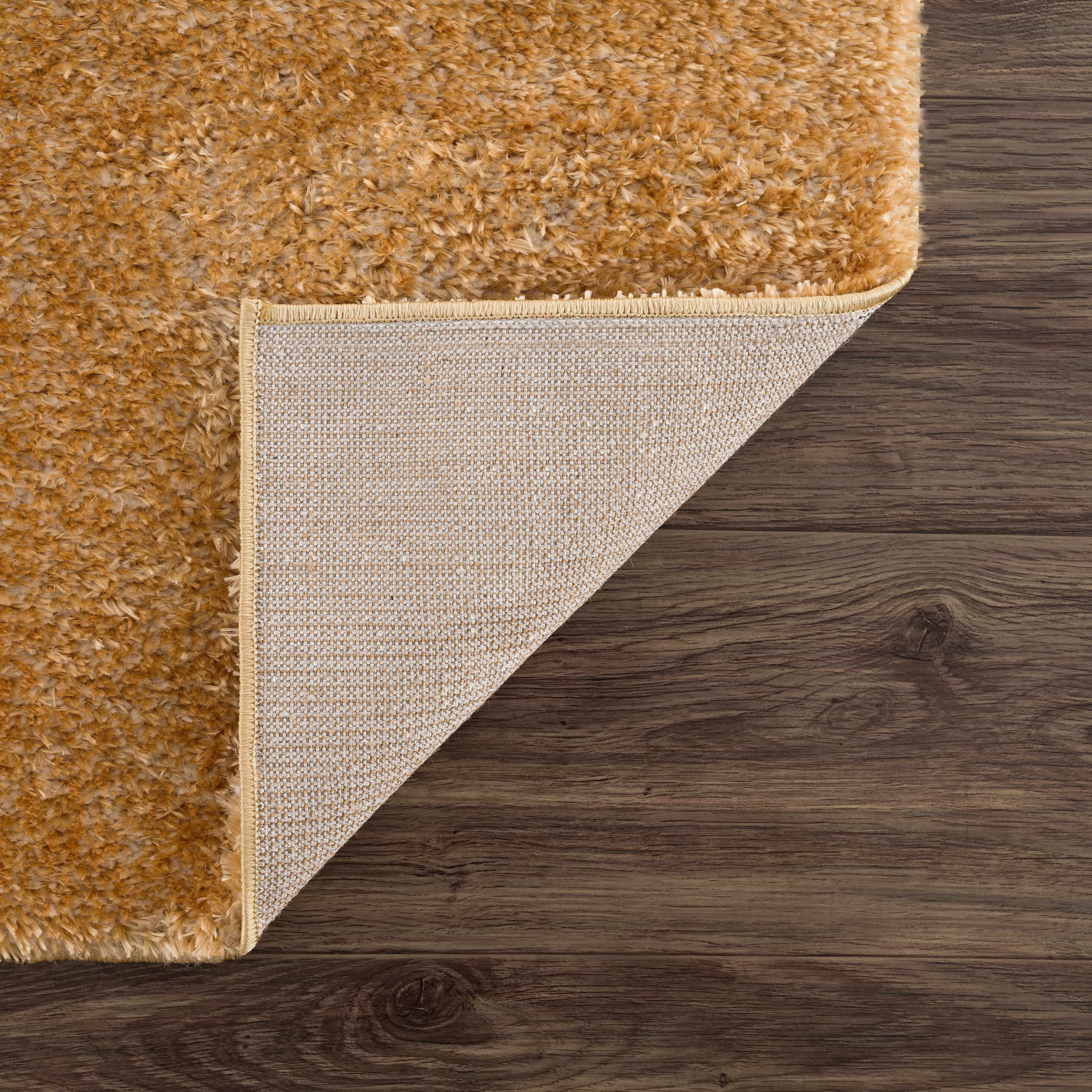 Hauteloom Heavenly Solid Shag Area Rug for Living Room Bedroom - High Pile Fluffy Carpet - Soft Shaggy Cozy Plush Rug - Gold, Mustard, Brown - 5'3" x 7'