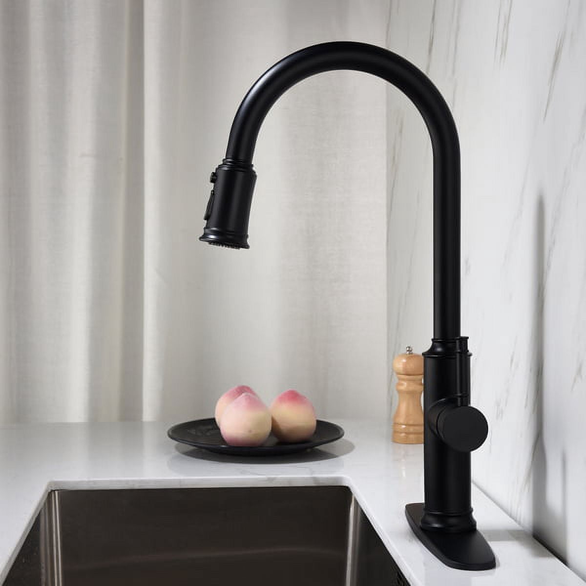 Brushed Nickel Kitchen Faucet with Pull-Down Sprayer – High Arc 360° Rotating Stainless Steel Faucet, Single Hole, Ceramic Valve & 1.8 GPM Flow