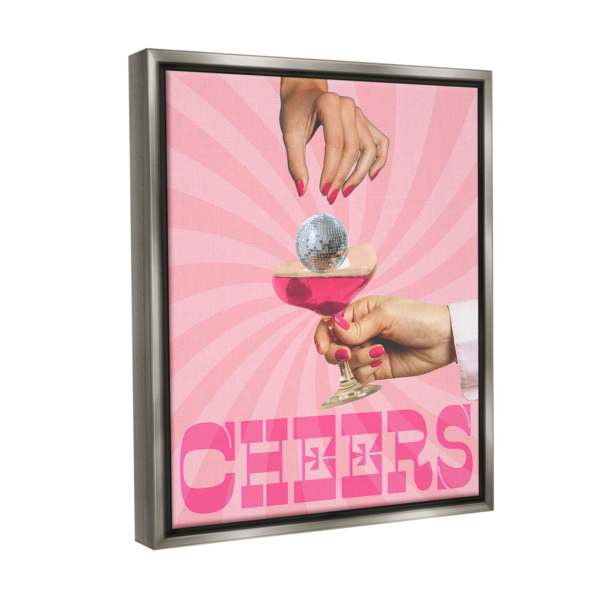 Stupell Industries Cheers Disco Drink Food & Beverage Painting Gray Floater Framed Canvas Art Print Wall Art, 17 x 21