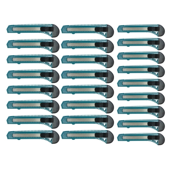 MotoProducts 25 Bulk Turquoise Retractable Utility Knife Wholesale 6 inch Manual Lock Box Cutter Snap Off Blade