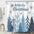 thumbnail image 2 of Merry Christmas Shower Curtain, Blue Xmas Pine Tree Holiday Winter New Year Bathroom Curtain Decor, Waterproof Shower Curtian Accessory Set 12 Hooks 72x72 inch, 2 of 6