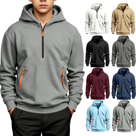 Boys Quarter Zip Hoodie Fleece Hooded Sweatshirt With Pockets Kids Soft Long Sleeve Pullover Fall Winter School Clothes Gray Size 10-12years