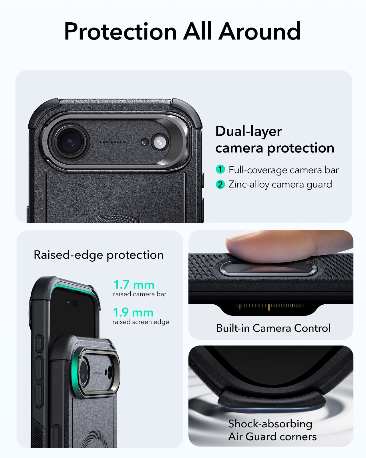 ESR Case with Stash Stand Compatible with iPhone Air, 7X Military-Grade Drop Protection & Camera Control, MagSafe Compatible Shock-Absorbing, Black