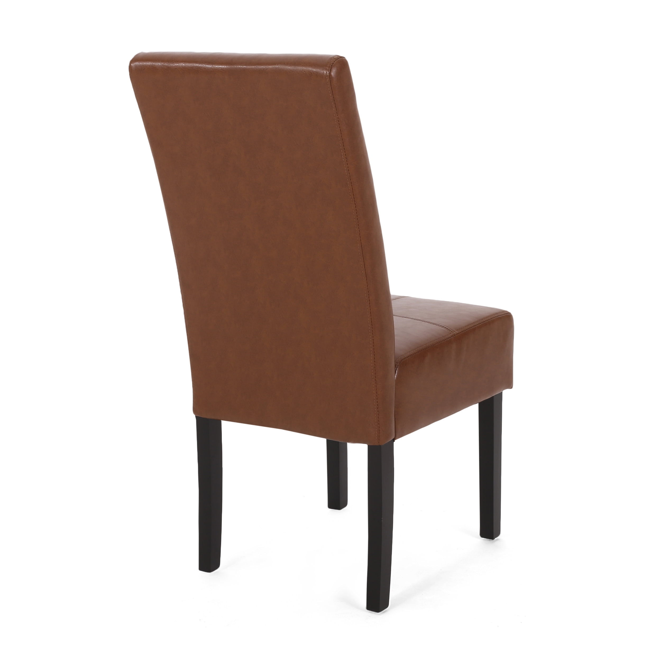 Noble House Braydon Faux Leather Upholstered T-Stitch Dining Chairs, Set of 4, Cognac Brown and Espresso