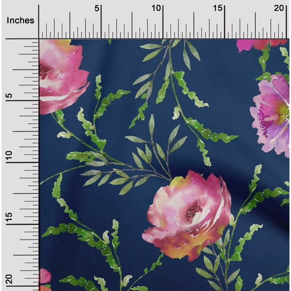 oneOone Polyester Lycra Fabric Watercolor Leaves & Peony Floral Print Fabric BTY 56 Inch Wide