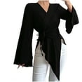 thumbnail image 2 of PiGOGI Women's Button V-Neck Blouse, Long Sleeve Bandage Fashion Top Black XL, 2 of 3