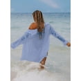 thumbnail image 6 of DAKIMOE Swimsuit Cover up for Women Bathing Suit Cover up V Neck Long Sleeve Loose Beach Cover up Bikini Bathing Beach Sundress Summer Dress Button Down Shirt, Cyan, 6 of 7