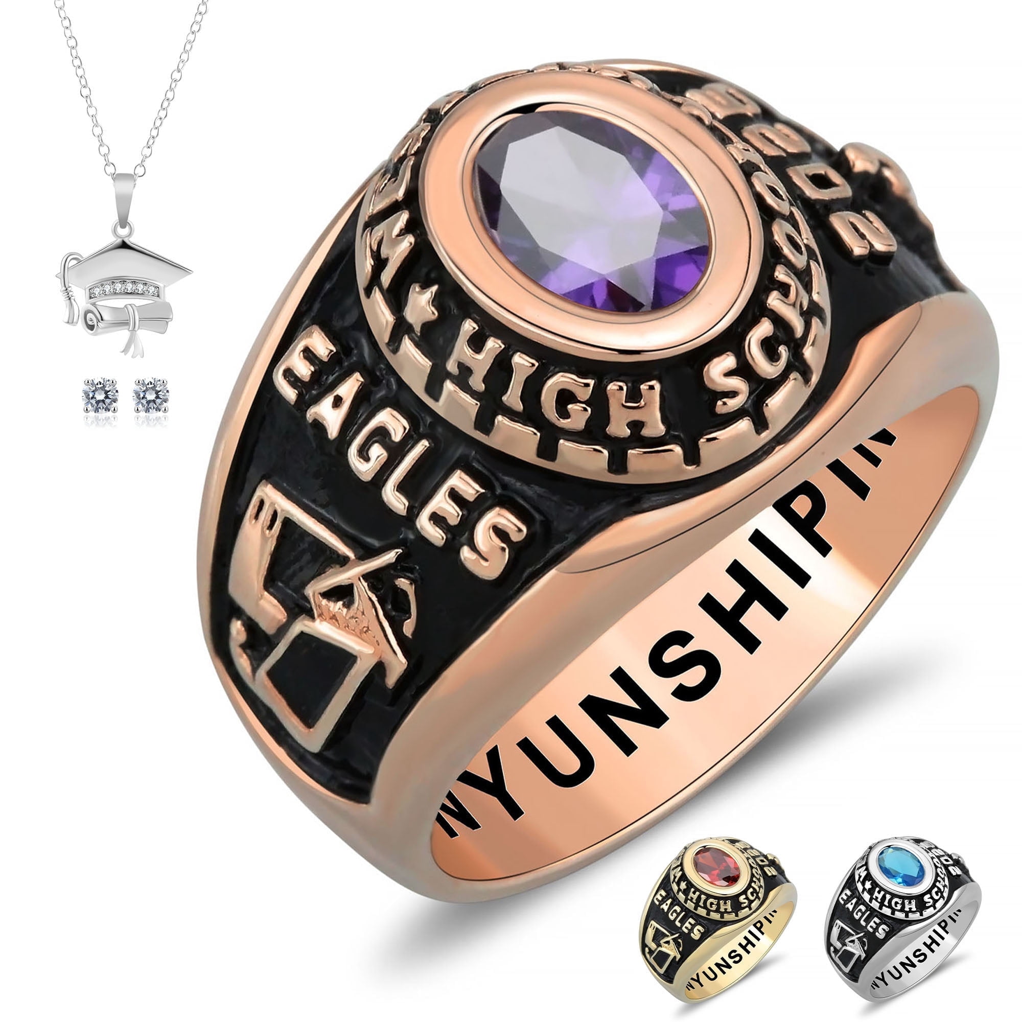 Ccjcinata Fully Personalized Customized class rings Women's High School Class Rings and College Class Ring – Classic Collection