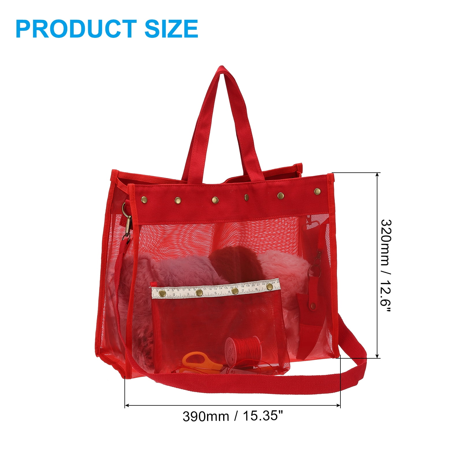Uxcell Crochet Bag for Yarn Storage, Large Size Knitting Organizer Detachable Mesh Yarn Case Holder with Strap, Red