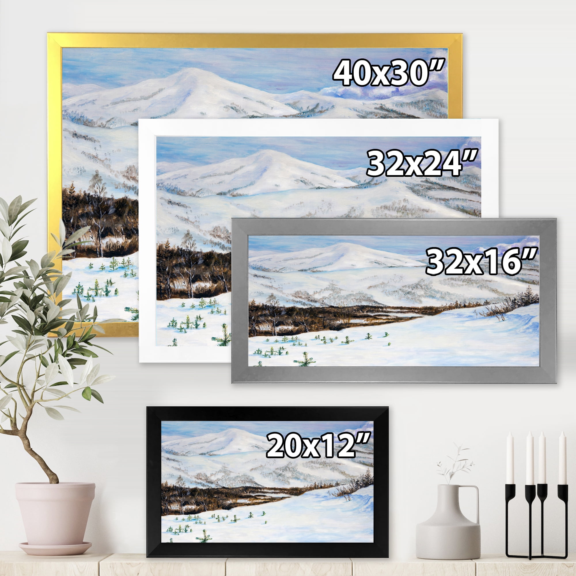 Designart 'Snow-Capped Mountains With Winter Landscape' Traditional Framed Art Print
