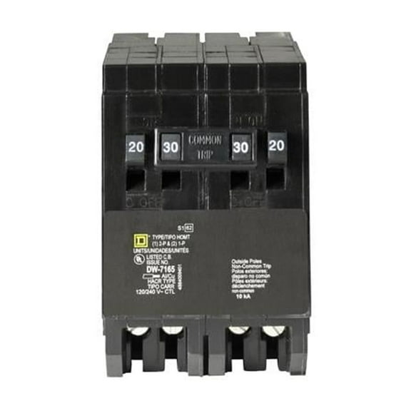 Square D Homeline 20A/20A/30A Double-Pole Standard Trip Quad Tandem Circuit Breaker