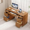 thumbnail image 6 of DreamCurship 54" Executive Desk with Storage, White Computer Desk with 7 drawers, Wood Home Office Desk with File Drawers, Brown, 6 of 6