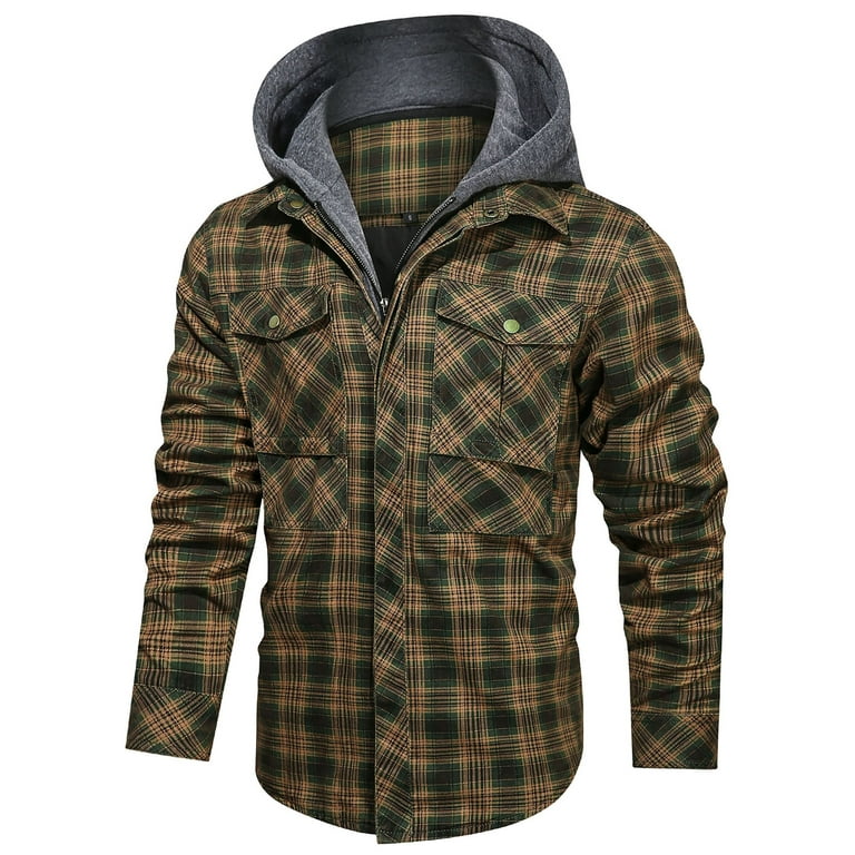 Anyvearon Men s Plaid Flannel Quilted Jacket with Zip Removable Hood Sizes S 3XL Walmart