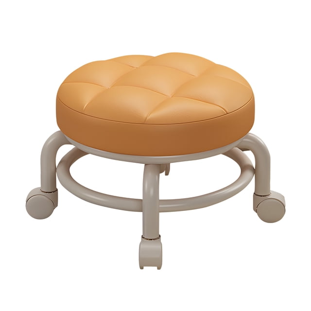 Tabourets à Roulettes Bas avec Roue Universelle, Rotation à 360 Degrés, Cuir PU, Tabouret Rond Roulant, Sièges avec Roues Silencieuses pour Maison, Bureau, Garage, Boutique, Mise en Forme
