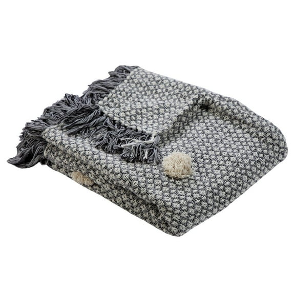 LR Home Grey/Black Diamond Hand-Woven All-Natural Cotton Throw Blanket