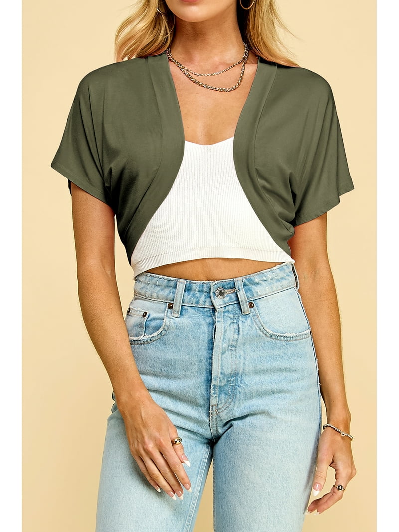 Made by Johnny Women's Short Sleeve Cropped Bolero Shrug Open
