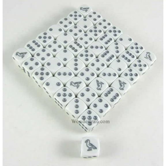 Seagull Dice White Opaque with Grey Pips D6 16mm (5/8in) Bulk Pack of 50 Koplow Games