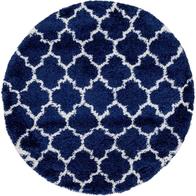 Unique Loom Tapis Design Géométrique Rabat 5' x 5' Rond Bleu Marine/ivoire