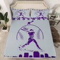 thumbnail image 2 of Homewish Teens Baseball Print Full Size Sheets, Grey Purple Abstract Bed Sheets, Cartoon Sports Theme Sheet Sets, Ultra Soft Bedroom Decor, 4-Piece, 2 of 7