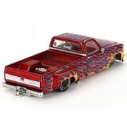 Chevrolet Silverado Dually Pickup Truck On Fire V1 Red Metallic with Flames and Red Interior 1/64 Diecast Model Car by Mini GT
