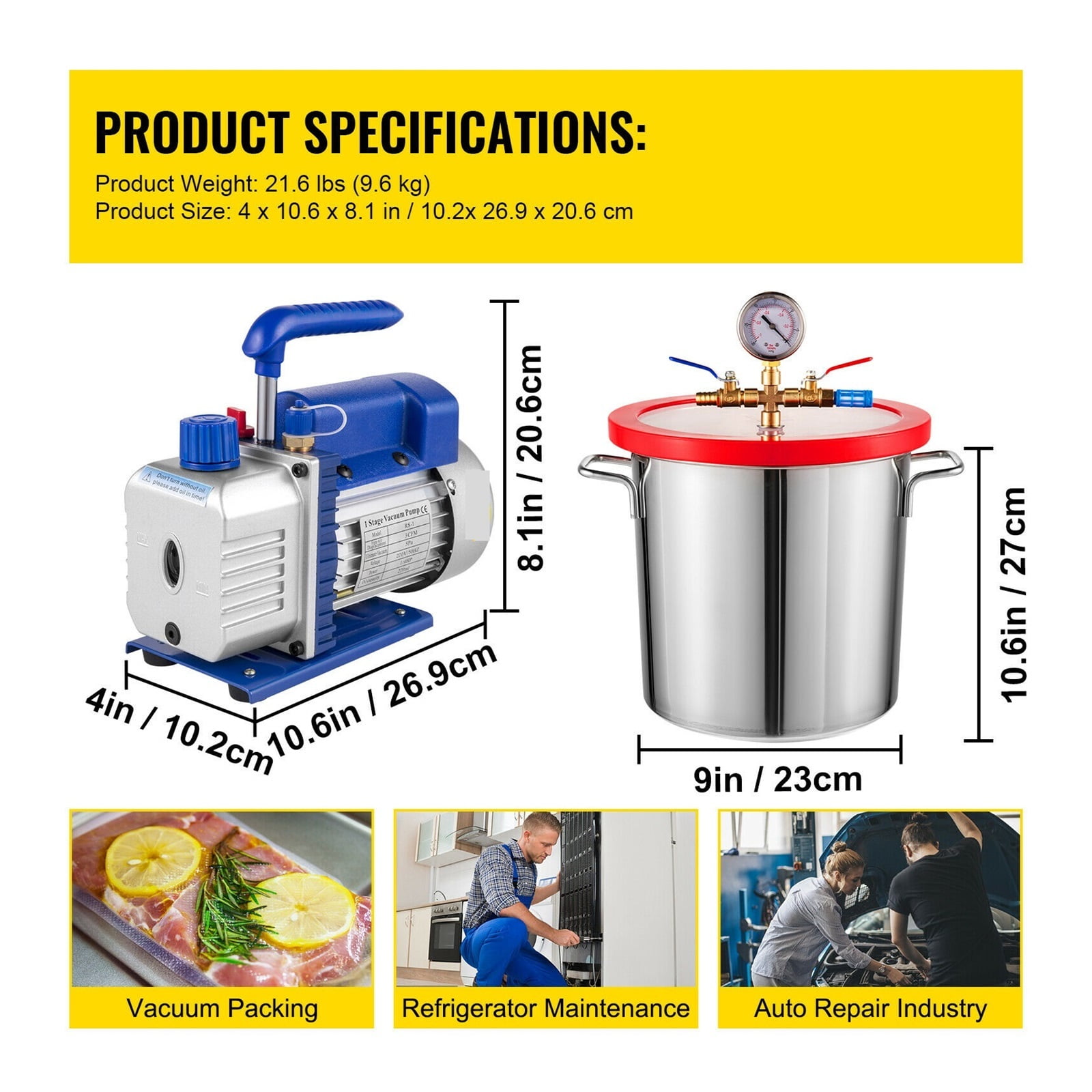 3CFM 1/4HP Vacuum Pump Refrigeration With Vacuum Chamber For Household Vacuum Packing Air Condition Automobile Maintenance