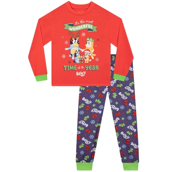 Bluey Girls Christmas Pyjamas Red Sizes 2T To 8