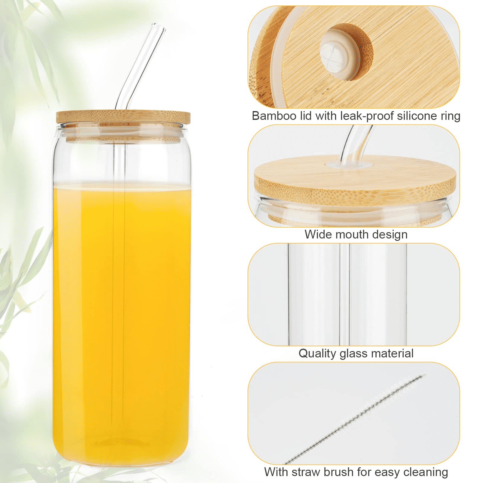 20 Oz Drinking Glasses with Bamboo Lids and Glass Straw - 6 Pcs Can Shaped  Glass Cups Beer & Ice Cof…See more 20 Oz Drinking Glasses with Bamboo Lids