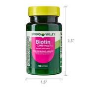 Spring Valley Biotin Dietary Supplement Softgels for Hair/Skin/Nails Health, 1,000 mcg, 150 Count