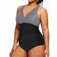 thumbnail image 2 of GHSDFBB Women Plus Size One Piece Swimsuits V Neck Tummy Control Bathing Suits Retro Ruched Swimwear, 2 of 6