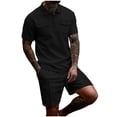 thumbnail image 3 of Bovxnpu Men's Clothing Set 2 Piece Outfits Men Short Sleeve Button Collar Top Pocket Elastic Waist Beach Set, 3 of 8
