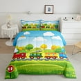 thumbnail image 2 of jejeloiu Colorful Cute Train Queen Comforter Set,Cartoon Steam Truck Bedding Sets,Green Yellow Kawaii Tree Bedding Comforter Set For Girls Boys,Ultra Soft Home Decor Reversible,3 Pieces, 2 of 8