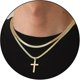 thumbnail image 1 of Cross Necklace For Men Boys Women Stainless Steel Layered Herringbone Chain Cross Pendant 4mm/5mm Double Chains Christian Religious Jewelry Gifts Fo, 1 of 5