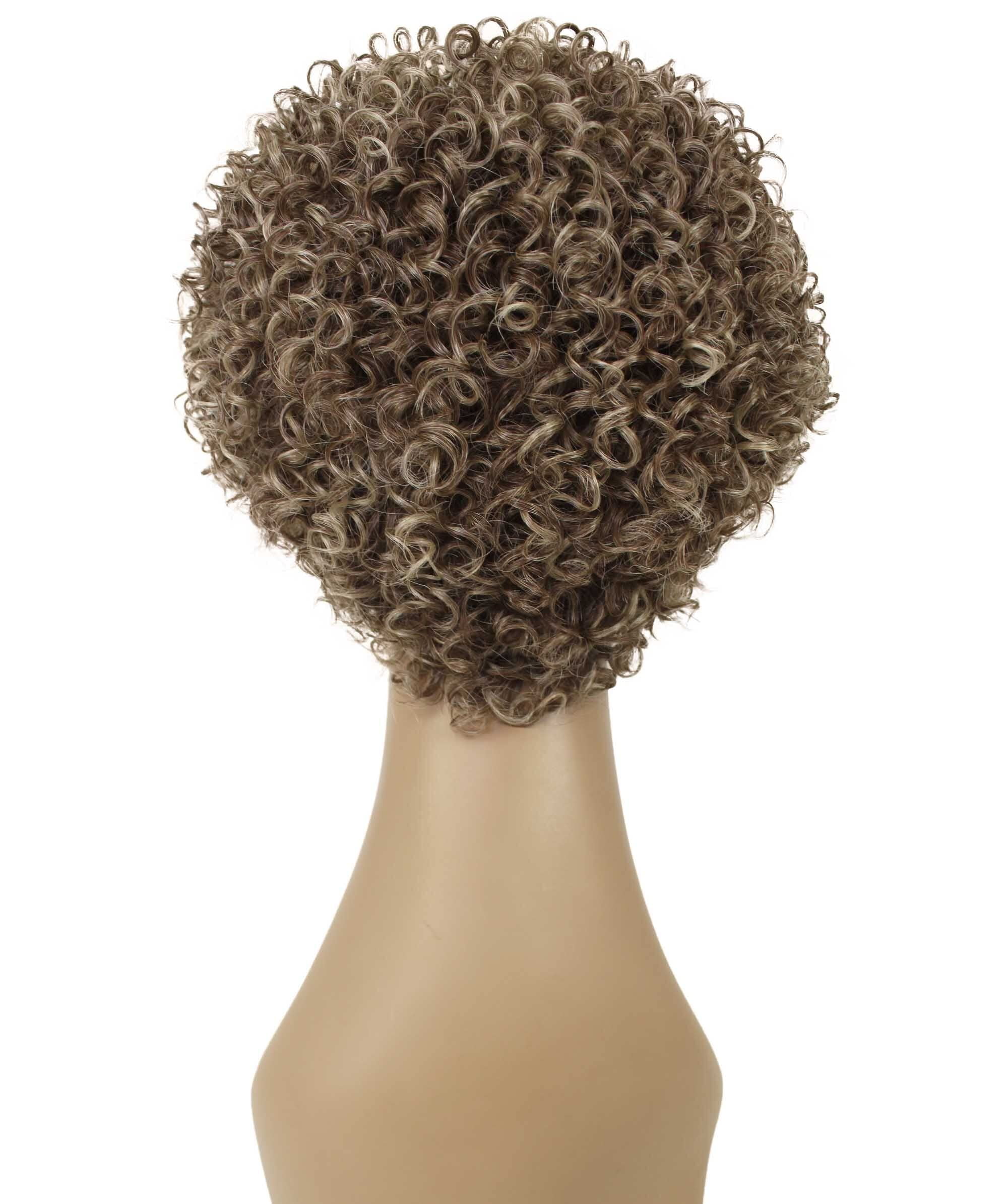 LUXLUXE Leila Curly Kinky 10 in Long Full Wig No Lace Wig, Heat Resistant Fibers, Brown and Blonde Highlights