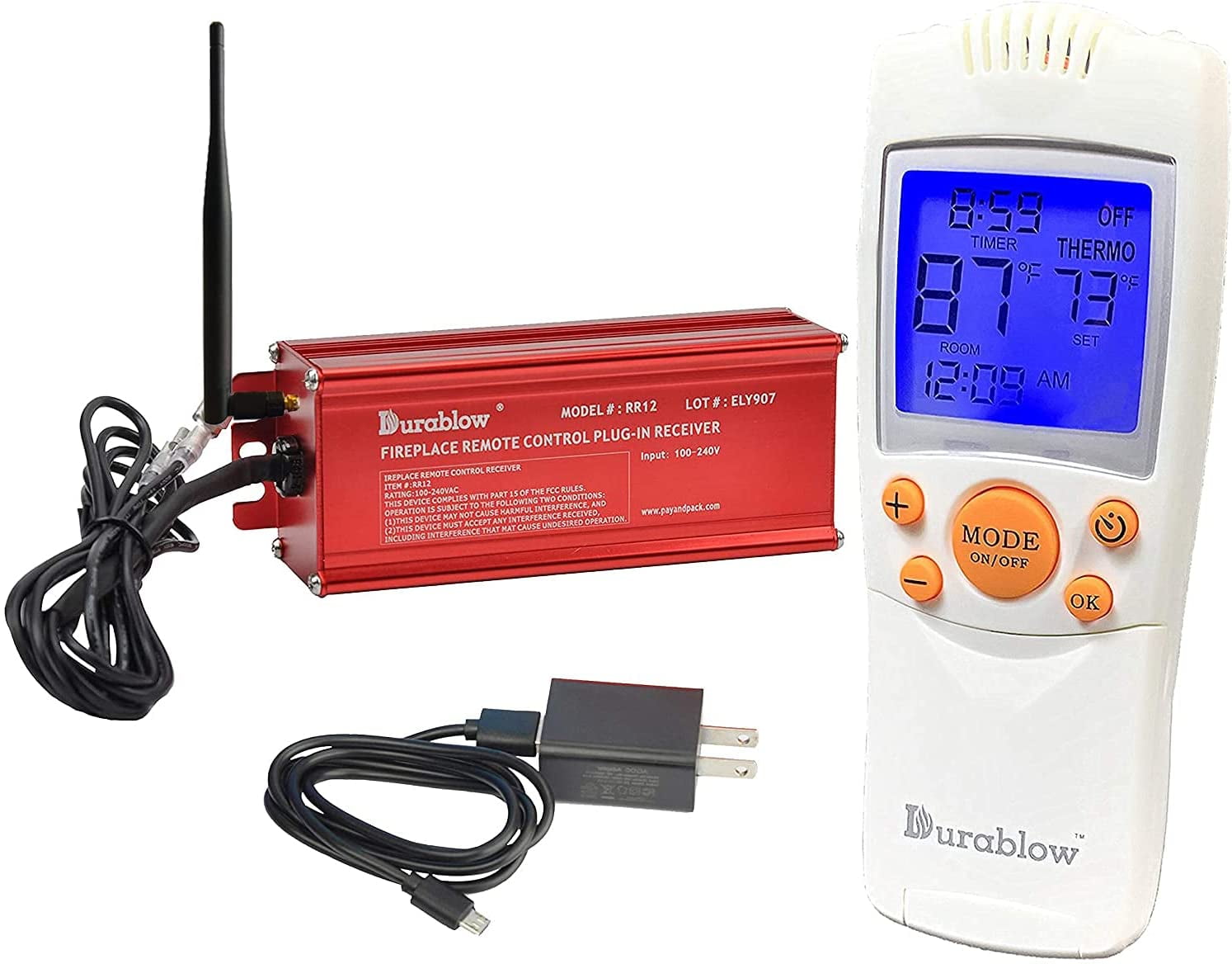 Durablow TR2004 Gas Fire Fireplace Remote Control Kit (On/Off, Timer