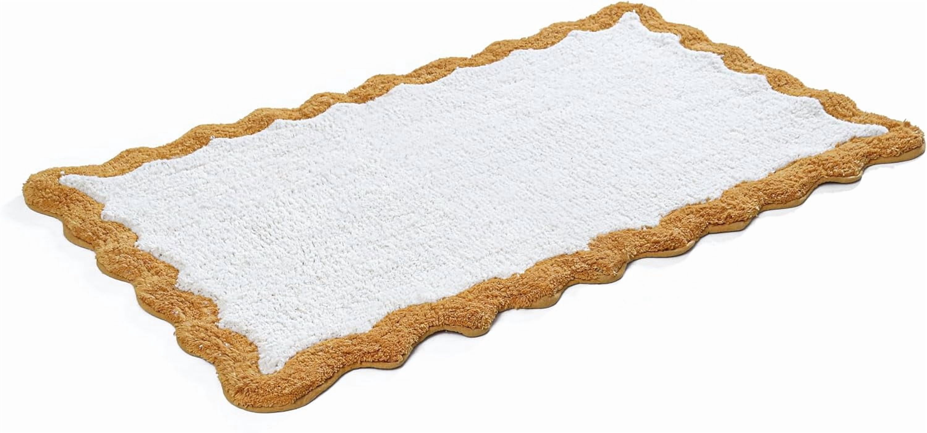 Savi Home 100% Cotton Scalloped Bath Mat with Anti-Skid Backing, Mustard, 20" x 32"