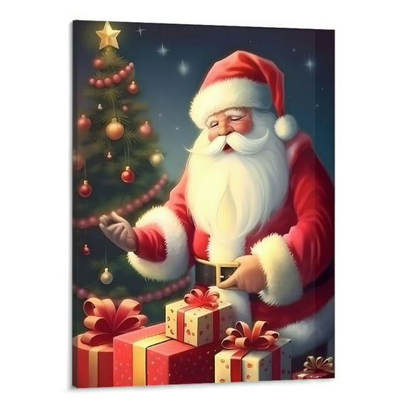 PRATYUS Christmas Decor Santa Claus Wrapping Presents 16x20in Canvas Wall Art Picture for Living Room Bedroom 16x20in