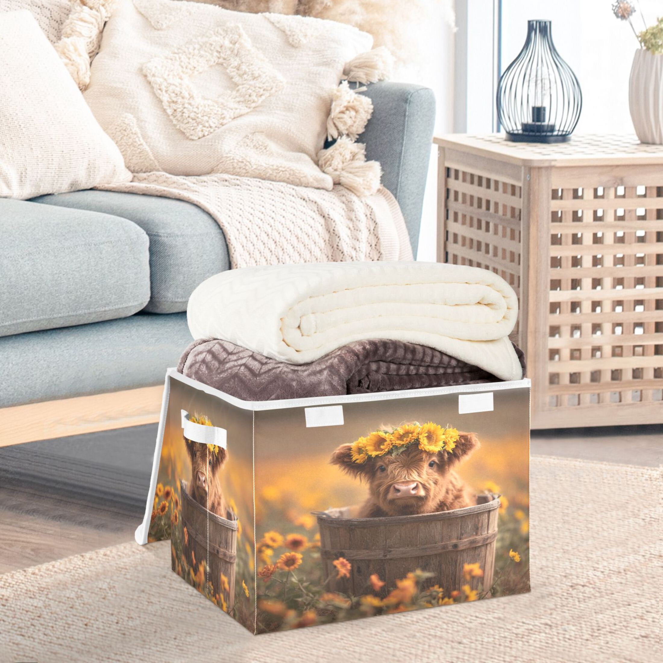 Storage Box With Lid 16.5x12.6x11.8In Lidded Home Storage Bins Foldable Stacked Household Storage Box Photo Highland Calf