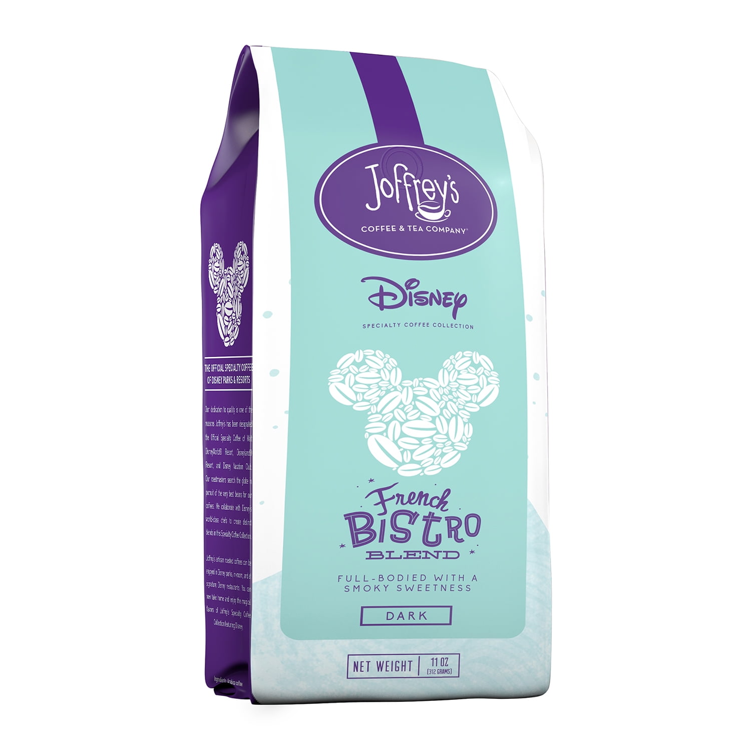 Joffrey's Coffee - French Bistro Blend, Disney Specialty Coffee Collection, Artisan Dark Roast Coffee, Arabica Coffee Beans, Full-Bodied with Smoky Sweetness, Brew or French Press (Ground, 11 oz)