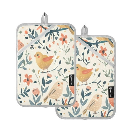 

Two Pieces Of Square Heat Insulation Pad Oven Mitts 7x9.8 Inch Oven Microwave Kitchen Cooking Baking Yellow Bird
