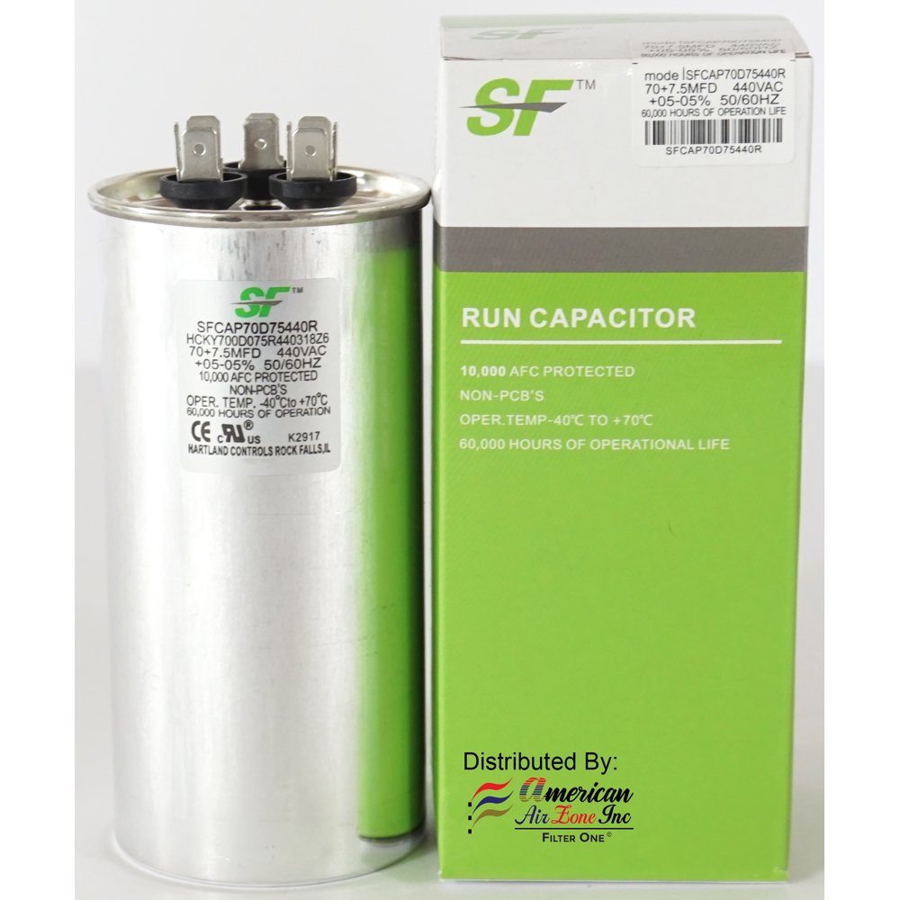 TRANE SF Dual Run Capacitor 70 + 7.5 MFD µF (MicroFarad) 370/440
