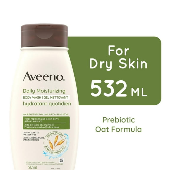 Aveeno Daily Moisturizing Body Wash for Dry, Sensitive Skin with Prebiotic Oat, Hydrating Oat Body Wash Nourishes Dry Skin & Gently Cleanses, Light Fragrance, Sulfate-Free