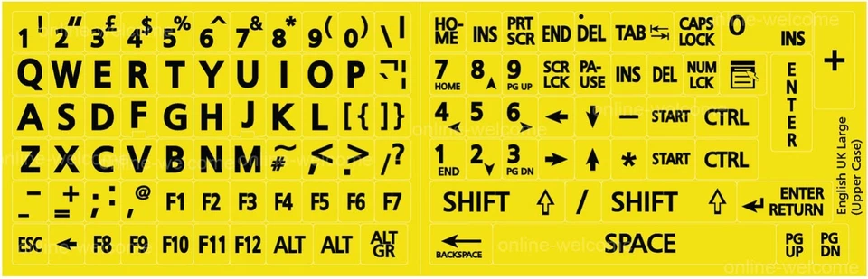 CRESTIN- Large Letters Keyboard Sticker English Uk Yellow