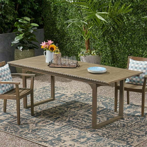 Christopher Outdoor Expandable Acacia Wood Dining Table, Gray