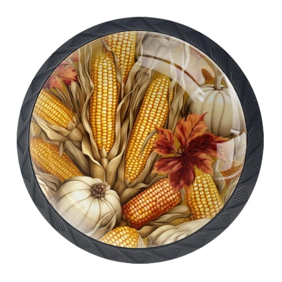 4 Pcs Thanksgiving Corn Knobs for Kitchen Cabinet Cupboard Dresser Bookcase Drawer Pulls Handles Round Home Decor