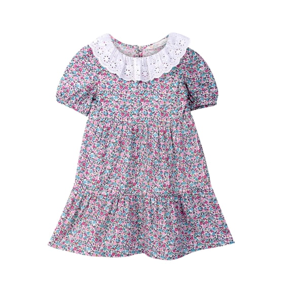 Vestido Beebay con estampado pequeño, cuello redondo y mangas abullonadas, 2 años