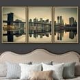 thumbnail image 3 of wall26 - 3 Piece Framed Canvas Wall Art - Brooklyn Bridge and Manhattan at Dusk, New York City - Modern Home Art Stretched and Framed Ready to Hang - 24"x36"x3 Natural, 3 of 5