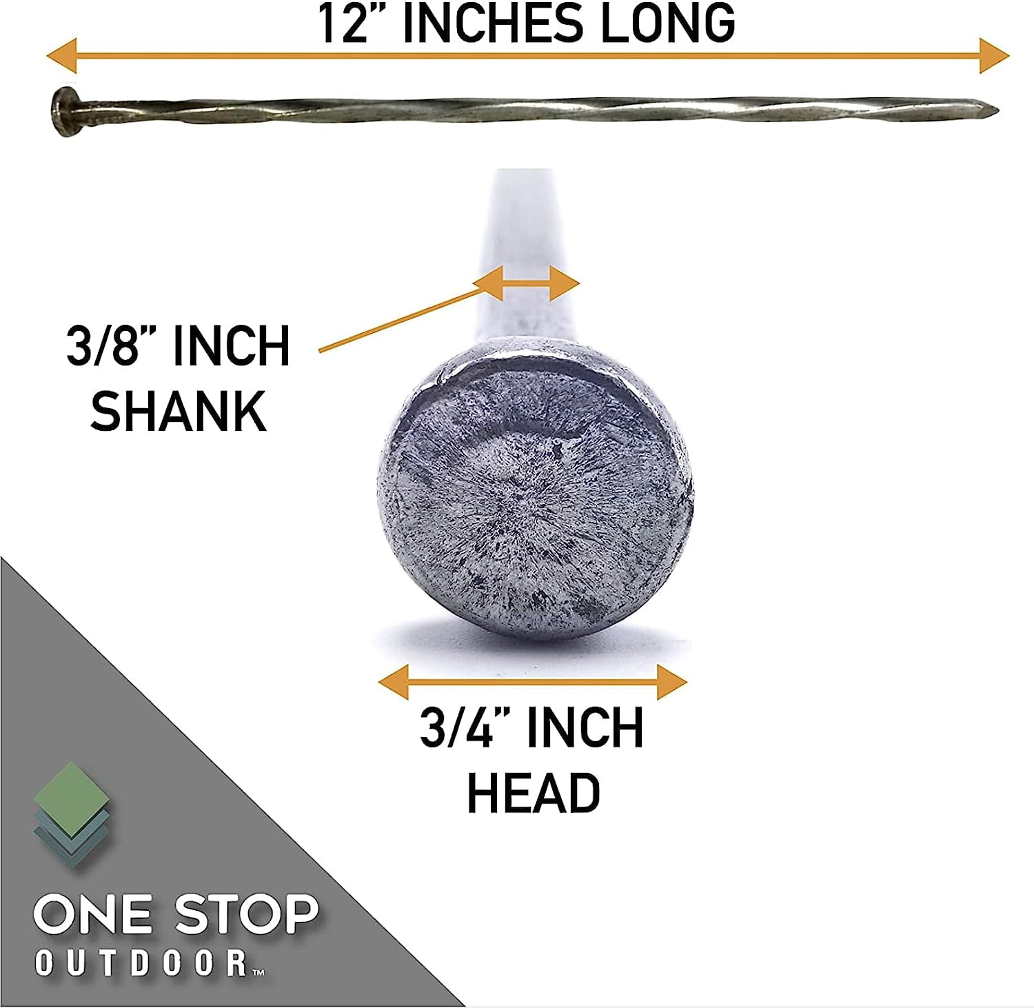 25-PACK Round Metal Landscape & Paver Edging Anchoring Stake, 12-Inch Length - Spiral Bright Spike Timber Nail, Tent Spikes, Camping, Trapping, Landscape, More (25)